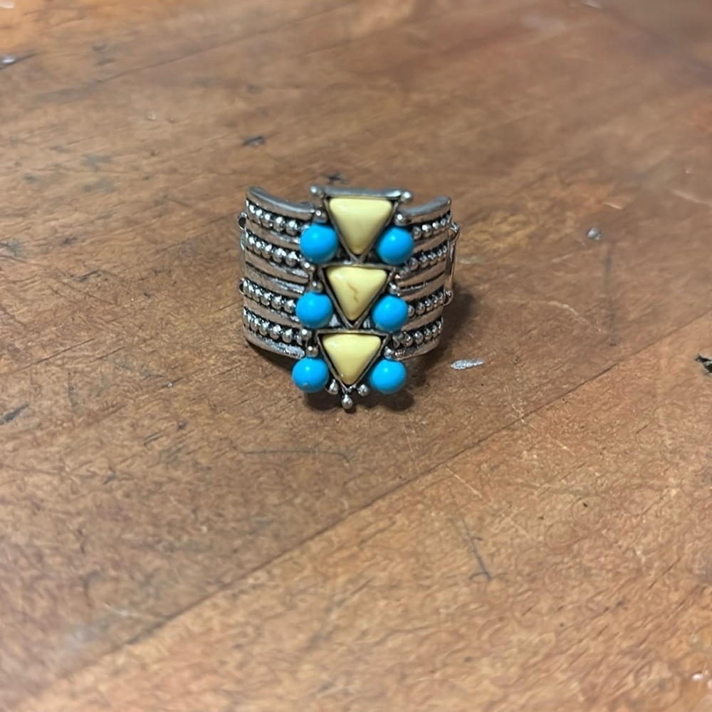 Turquoise and Yellow Statement Ring - Picture 3 of 3